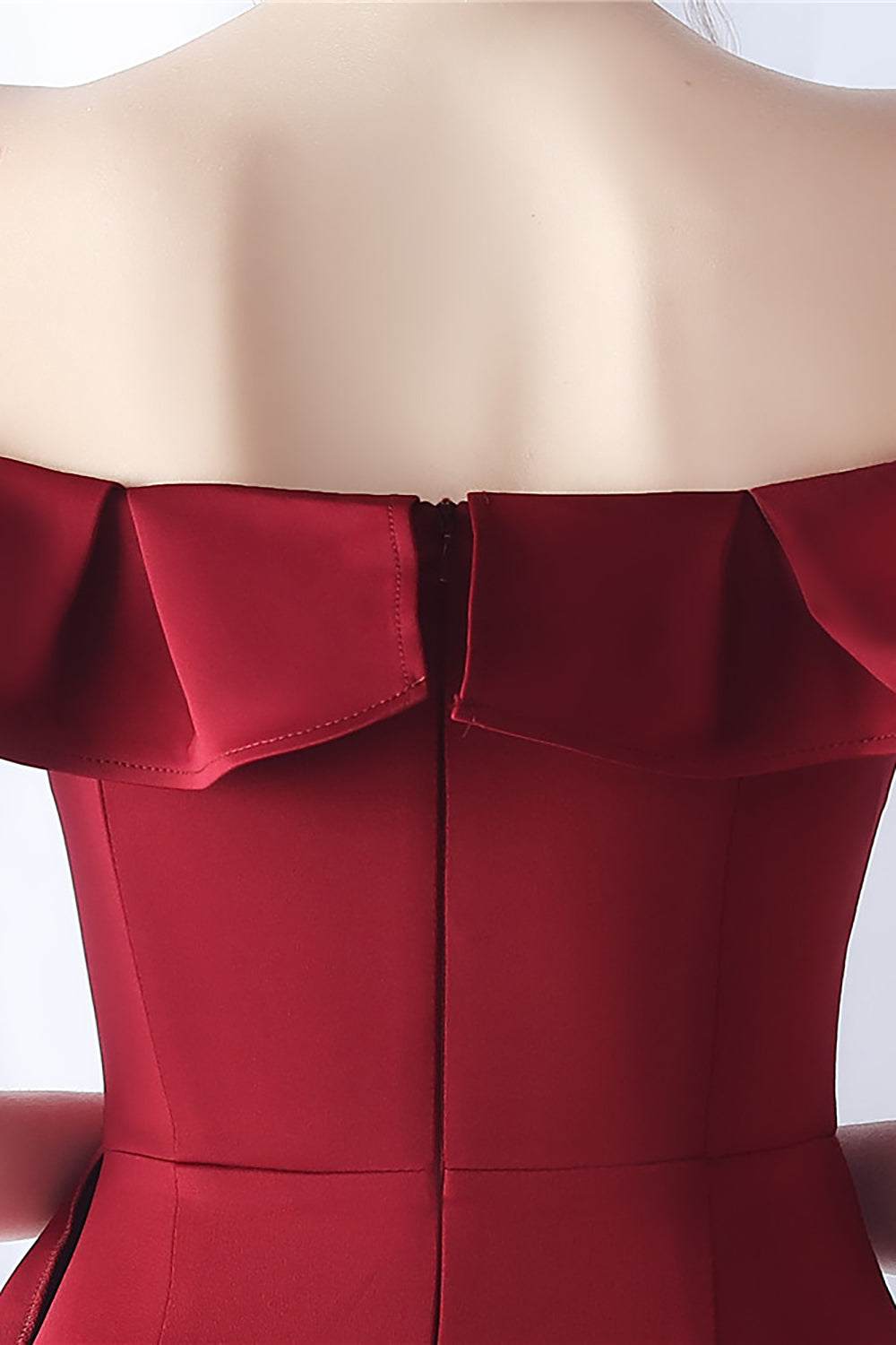 Burgund havfrue av skulderen Lang formell kjole med volanger