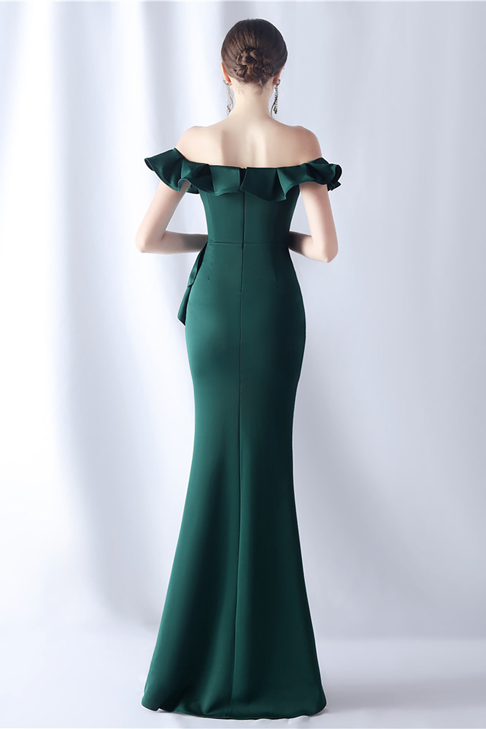 Burgund havfrue av skulderen Lang formell kjole med volanger