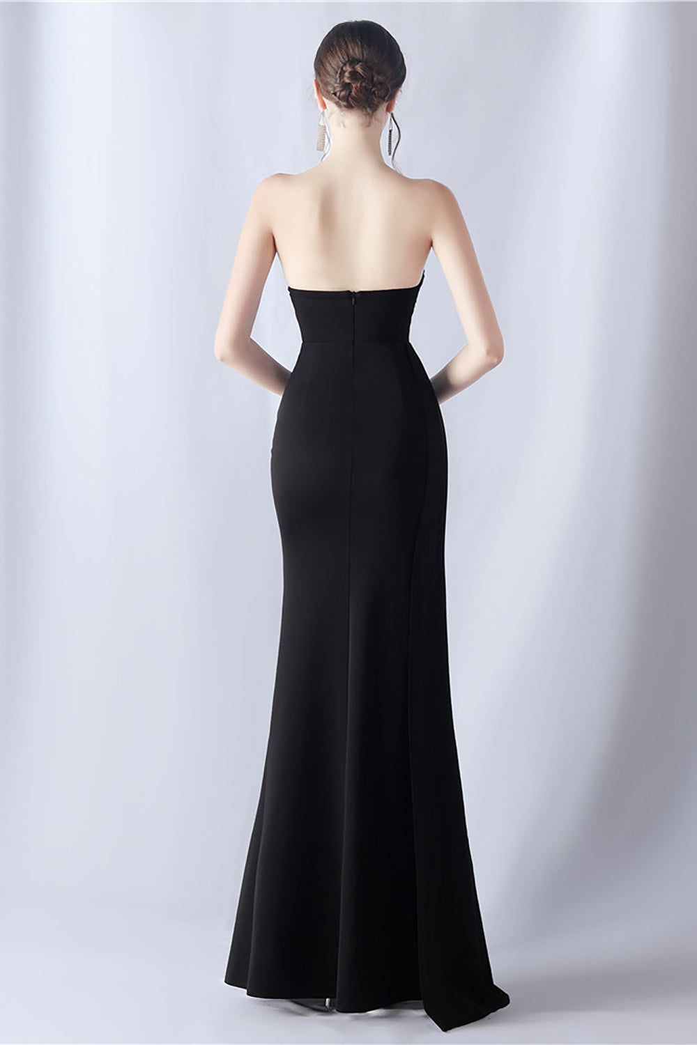 Navy Mermaid stroppeløs lang korsett Prom kjole med spalt