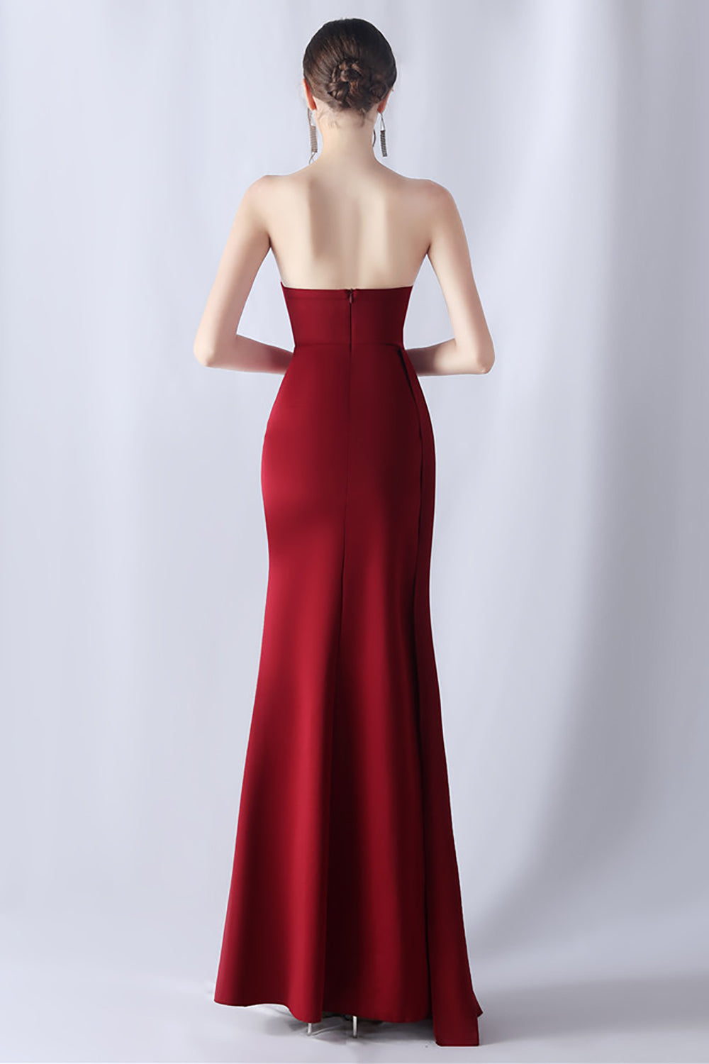 Navy Mermaid stroppeløs lang korsett Prom kjole med spalt