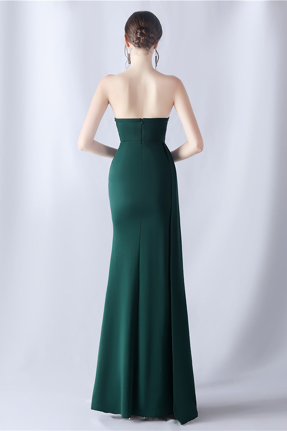 Navy Mermaid stroppeløs lang korsett Prom kjole med spalt