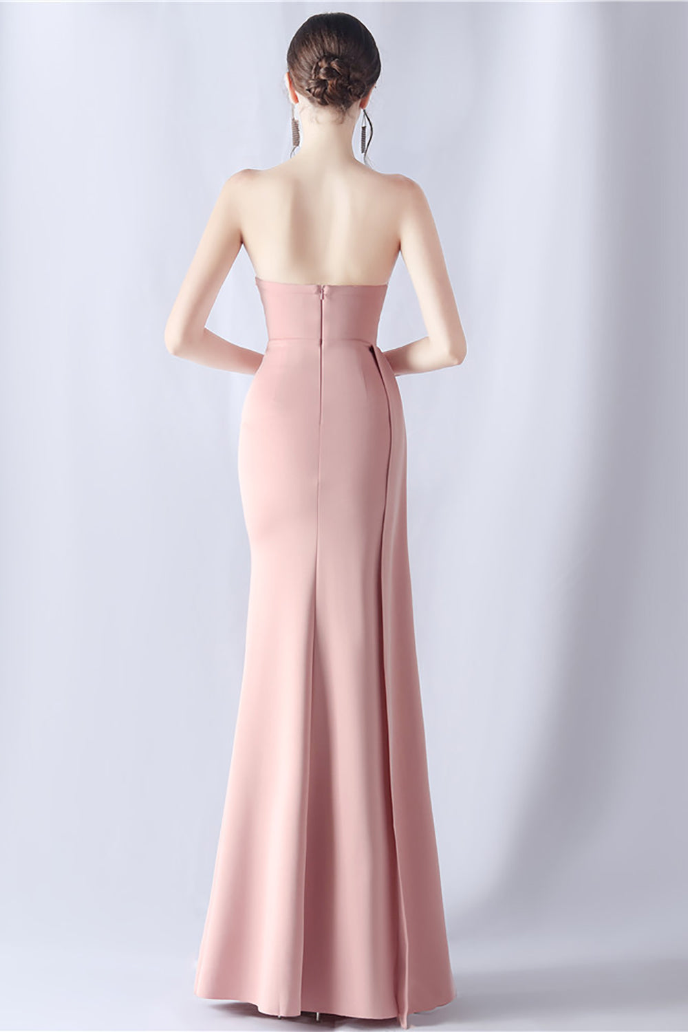 Navy Mermaid stroppeløs lang korsett Prom kjole med spalt