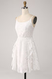 Hvit A-Line Spaghetti stropper Kort Graduation Dress