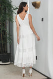 Enkel te-lengde blonder hvit ermeløs Boho Beach Holiday Dress