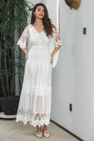 Hvit En linje Long Boho Lace Engagement Party Dress