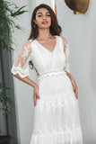 Hvit En linje Long Boho Lace Engagement Party Dress