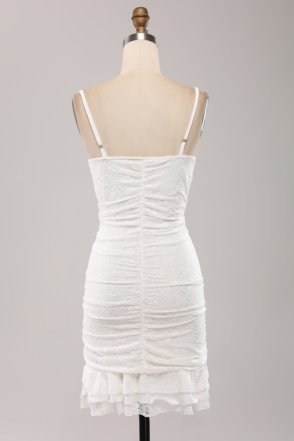 Spaghetti stropper Bodycon plisserte blonder Liten hvit konfirmasjonskjole