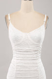 Spaghetti stropper Bodycon plisserte blonder Liten hvit konfirmasjonskjole