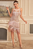 Blush Sparkly Fringes Great Gatsby kjole med paljetter