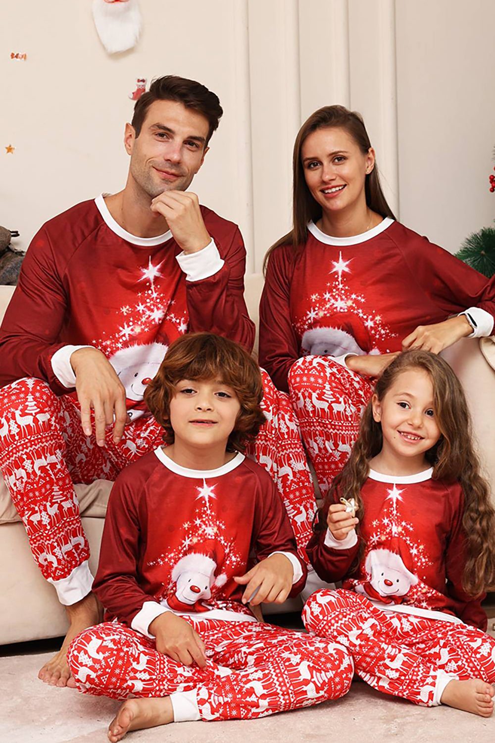 Red Snowman Christmas Family matchende pyjamassett
