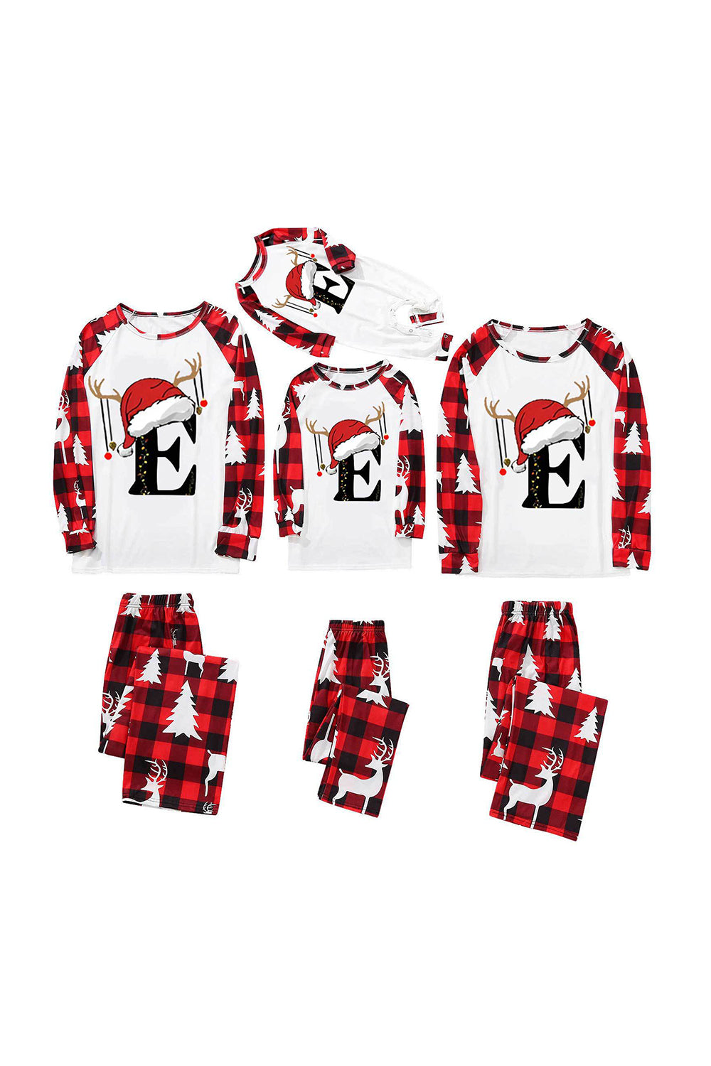 Rød og hvit juletrykt familiematchende pyjamassett