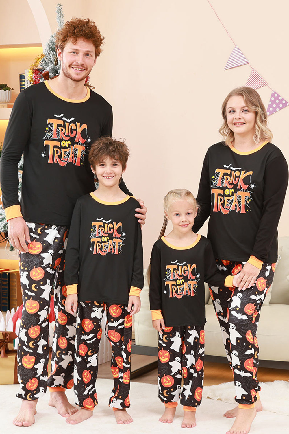 Svart Halloween Gresskar Trykt Familie Pyjamas Sett