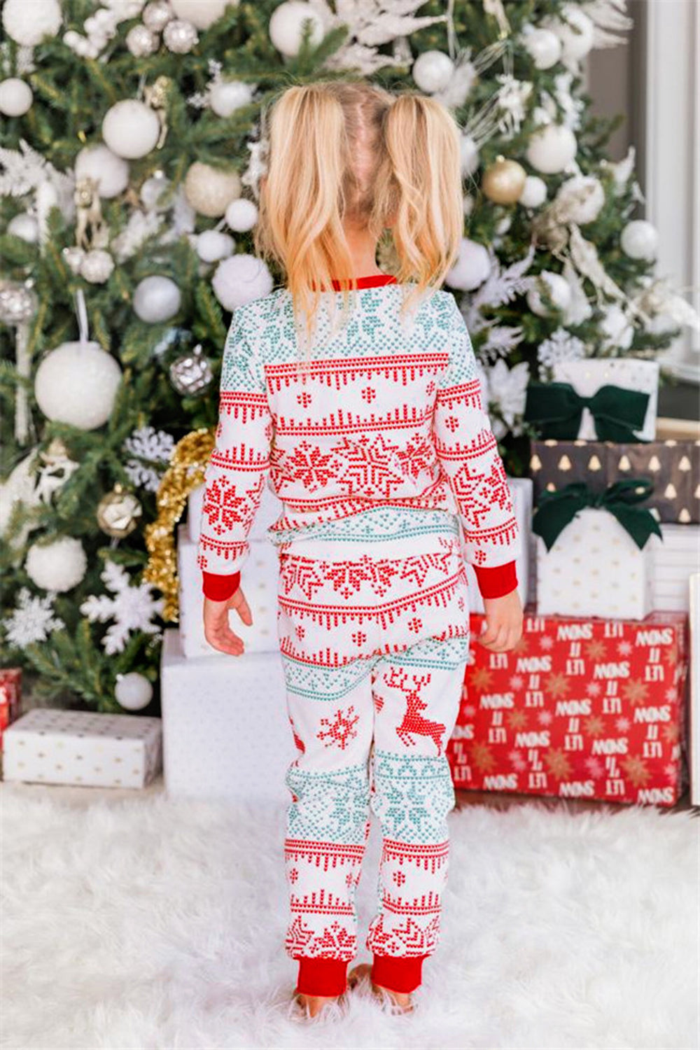 Snøfnugg Og Hjort Print Grå Familie Matchende Jule Pyjamas Sett