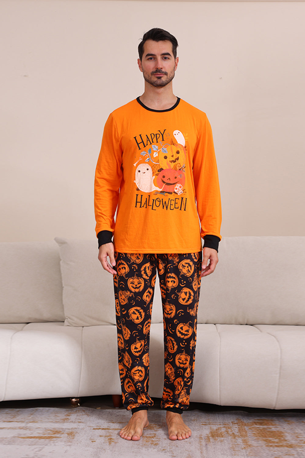 Gresskartrykk Oransje Halloween Familie Pyjamas Sett