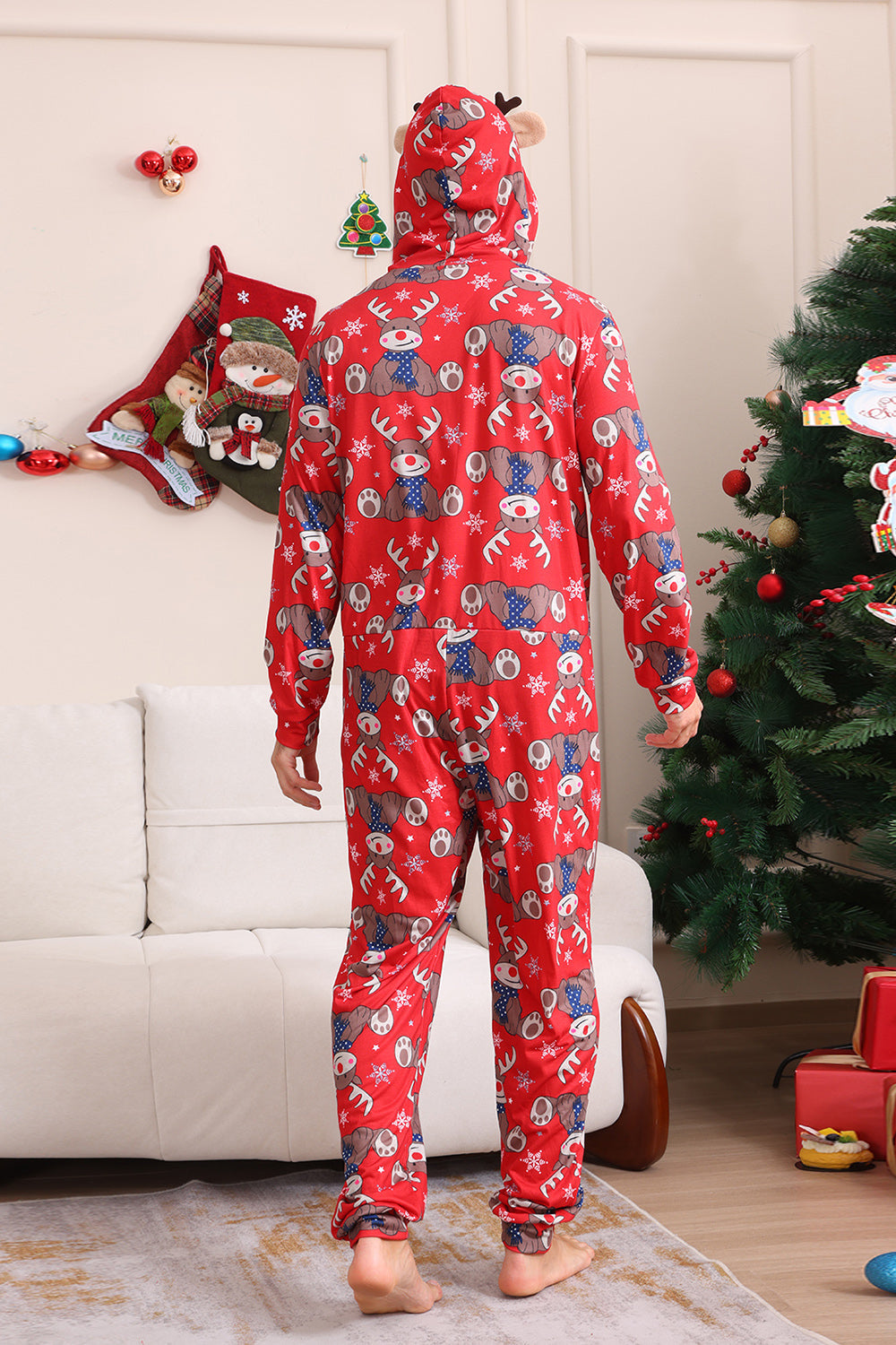 Elg Print Rød Matchende Jul One Piece Pyjamas
