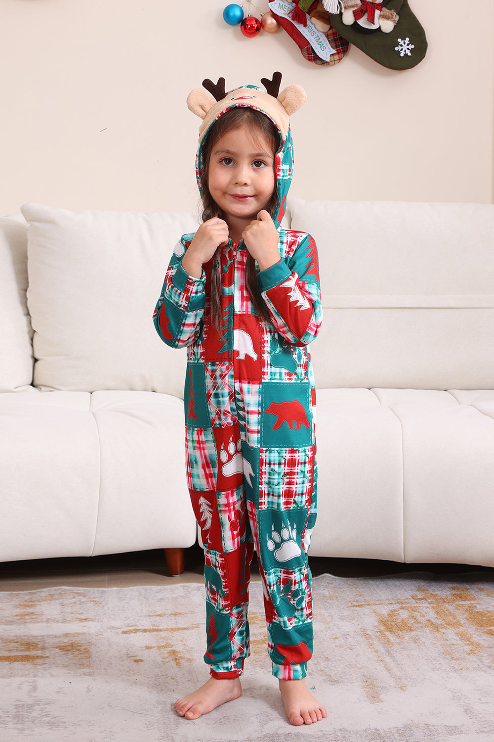 Rød og grønn Colorblock Jul Hette Familie Pyjamassett