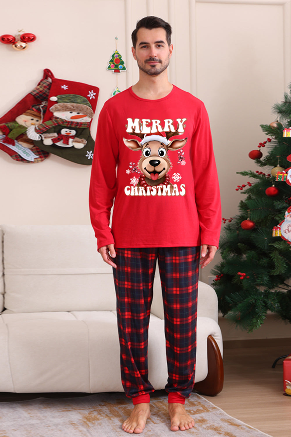 Rød rutete jul familie matchende pyjamassett