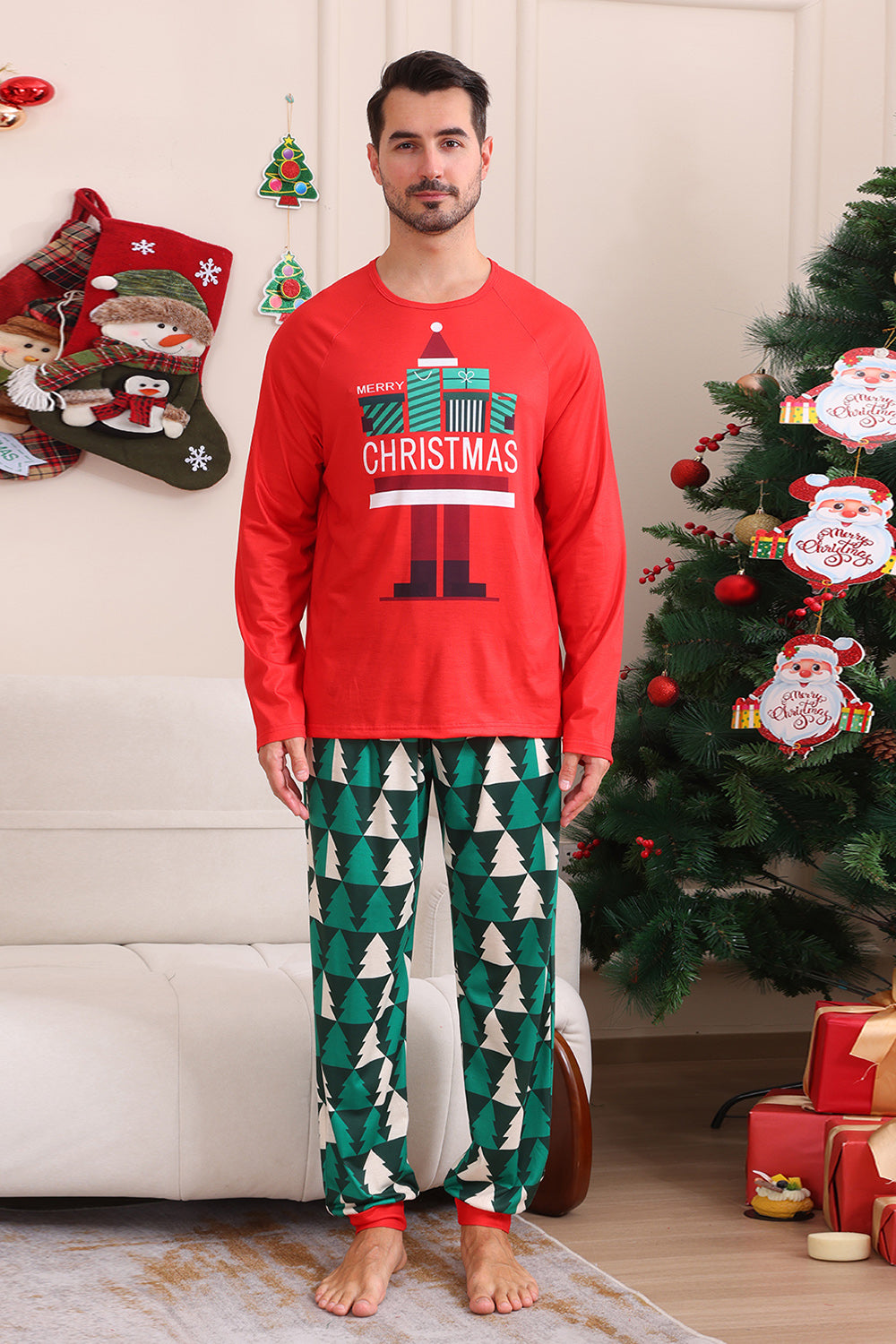 Rød utskrift Jul Familie Matchende Pyjamassett