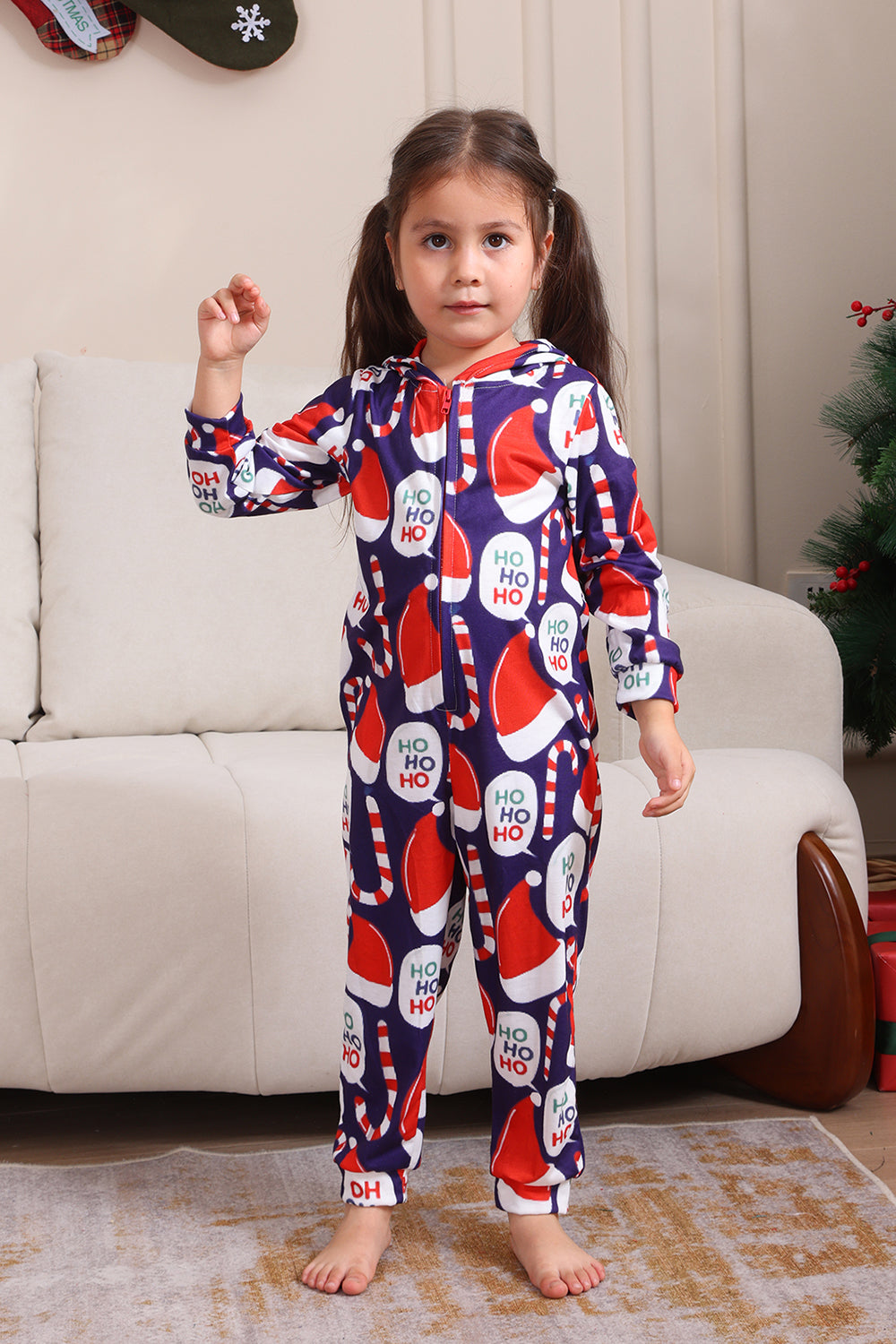 Mørkeblå Pyjamassett Rødt Hat Print Familie Pyjamassett