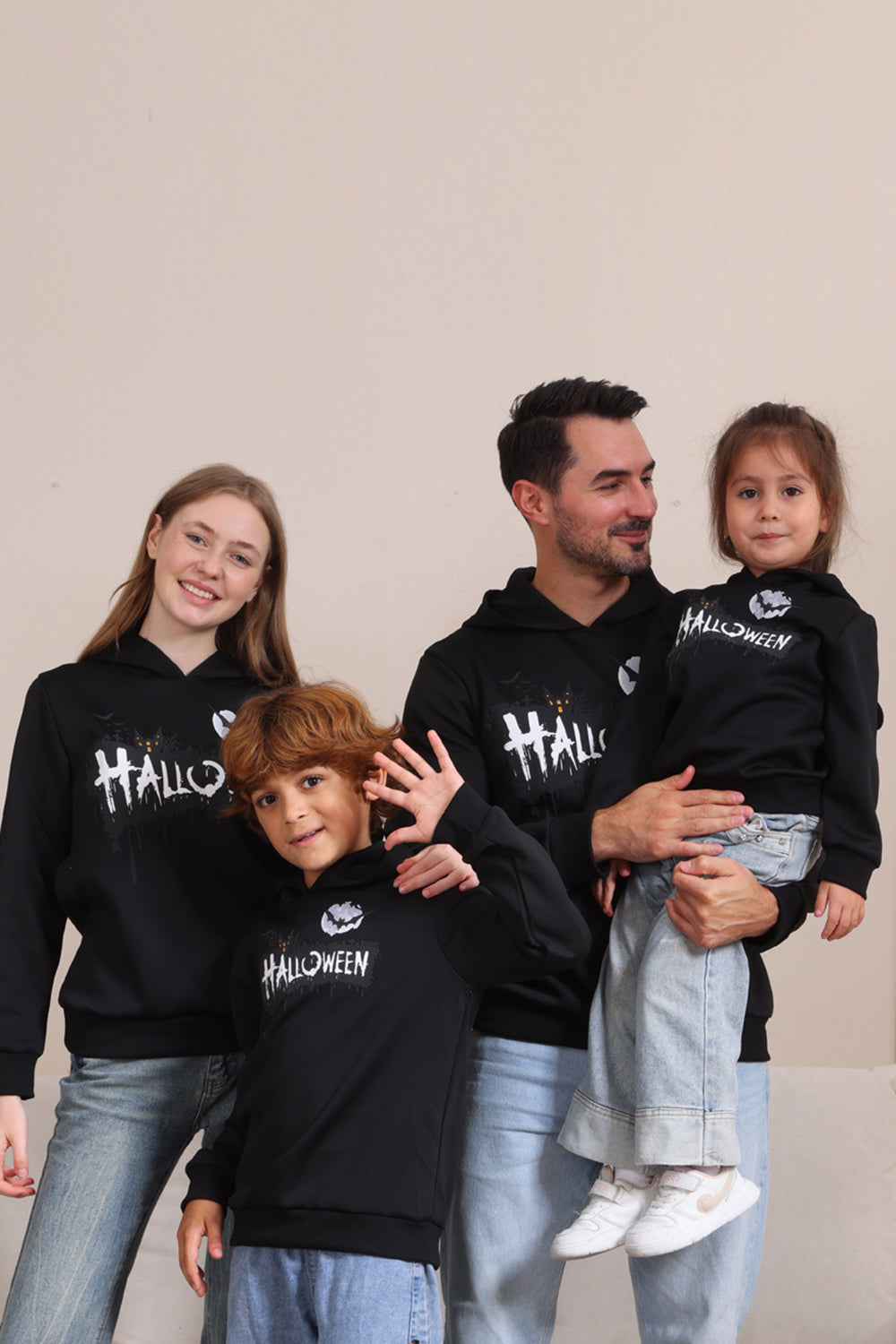 Svart Halloween Familie Kostyme Genser Med Hette