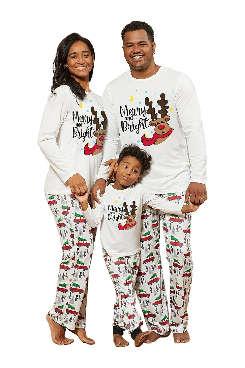 Hvit hjort trykt jule familie pyjamas sett