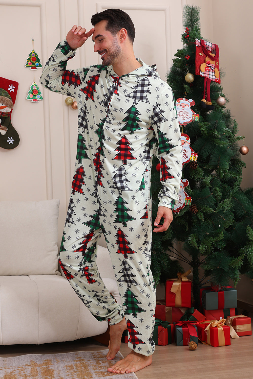 familie jul pyjamas foreldre-barn klær søt juletre hette jumpsuit jul familie sett