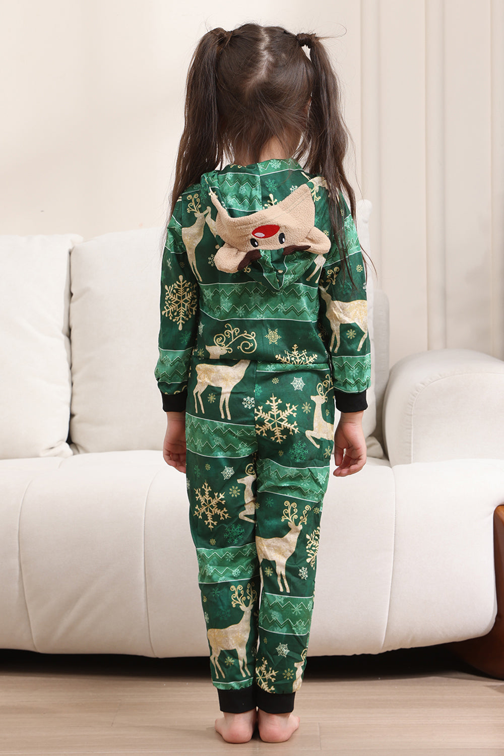 Mørkegrønn hjort og snøfnugg Print Pyjamas Sett for menn og kvinner Par Familie