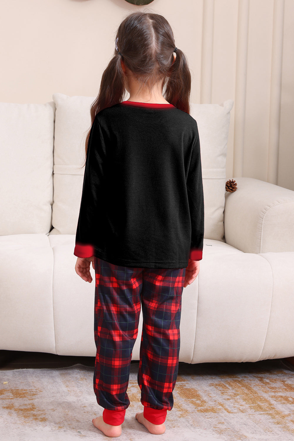 Svart Rød Familie Matchende Pyjamas Voksen Barn Baby Topper og Rutete Bukser Jule Pyjamas Sett