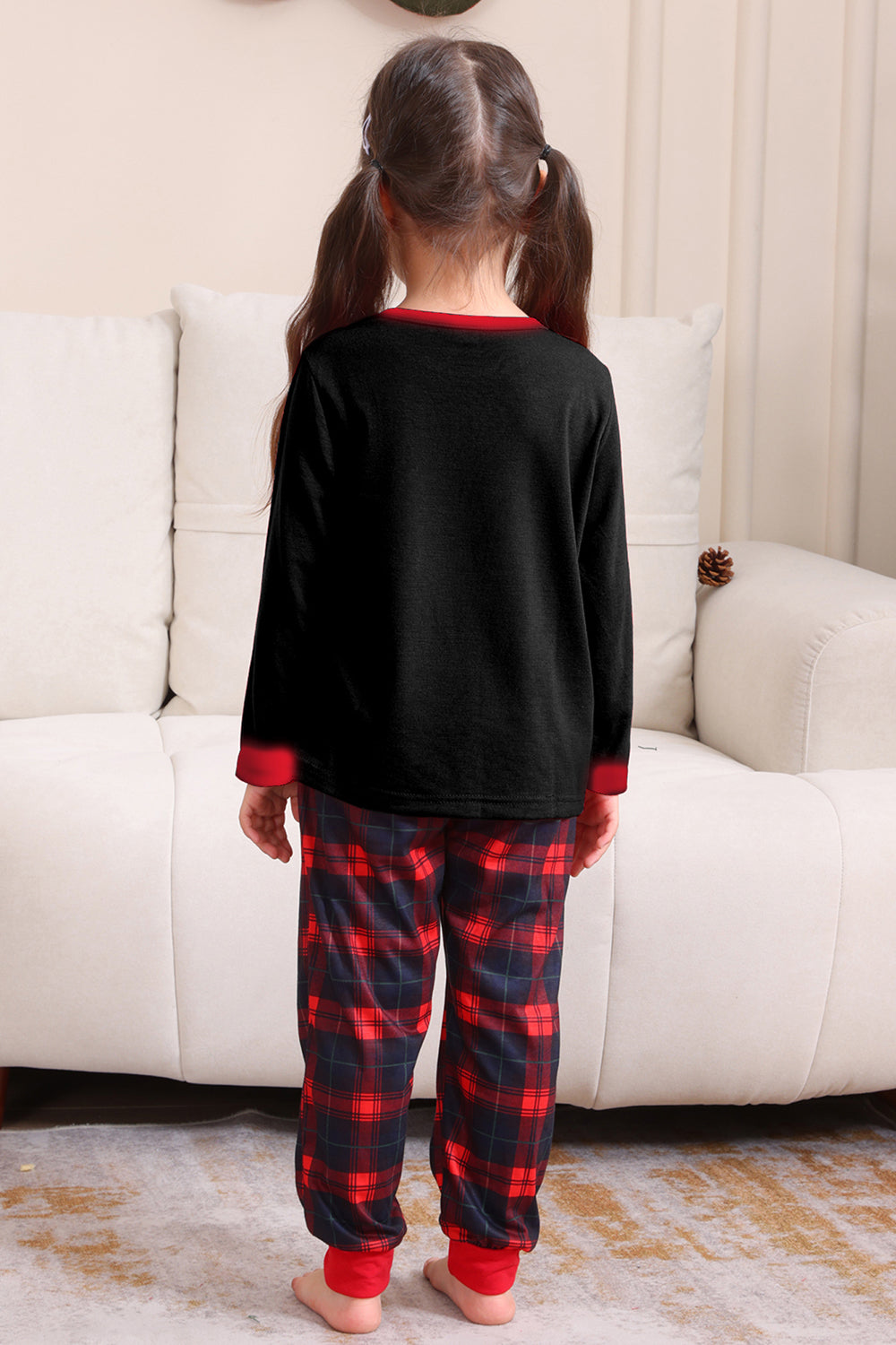 Svart Rød Familie Matchende Pyjamas Voksen Barn Baby Topper og Rutete Bukser Jule Pyjamas Sett