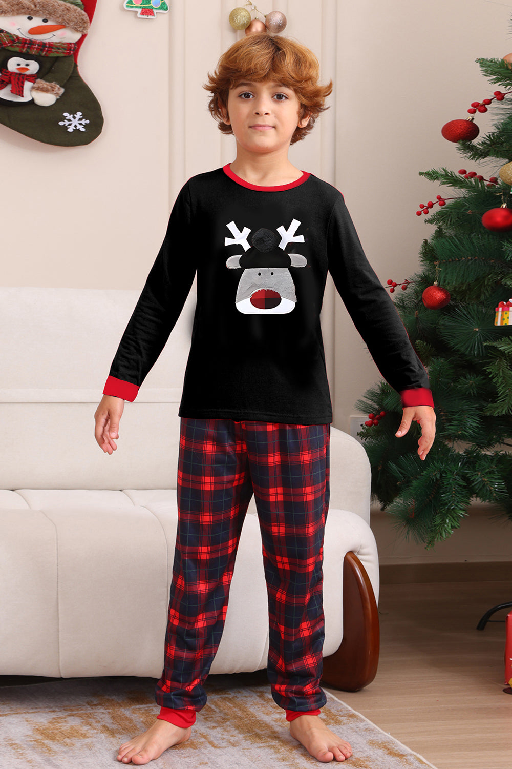 Svart Rød Familie Matchende Pyjamas Voksen Barn Baby Topper og Rutete Bukser Jule Pyjamas Sett