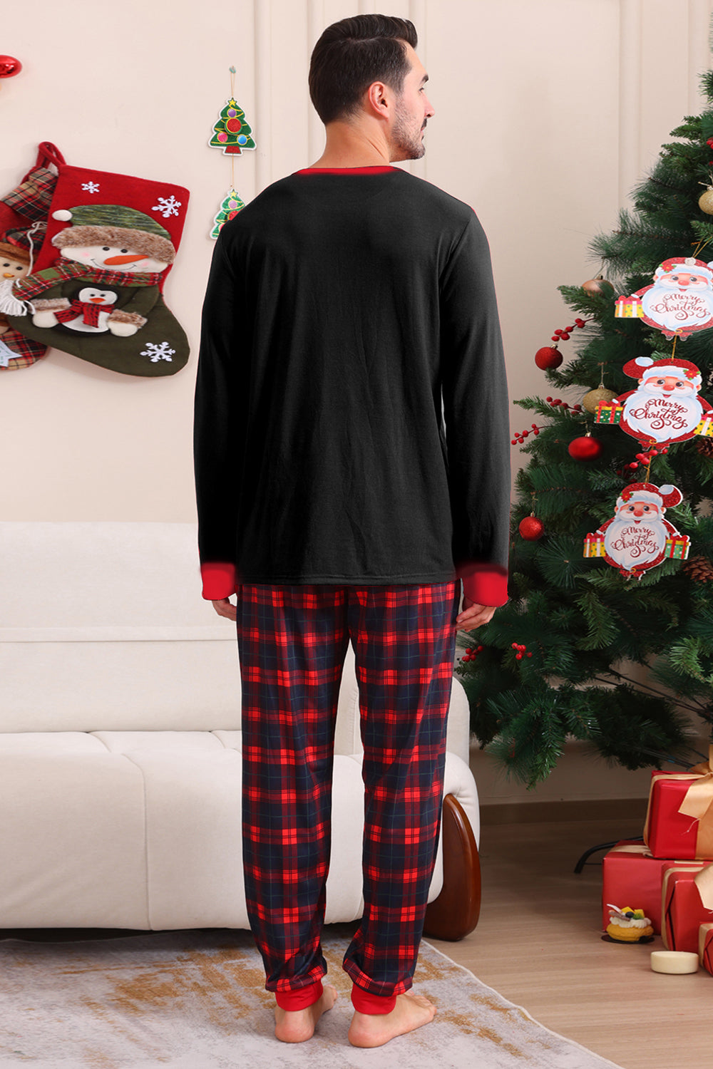 Svart Rød Familie Matchende Pyjamas Voksen Barn Baby Topper og Rutete Bukser Jule Pyjamas Sett