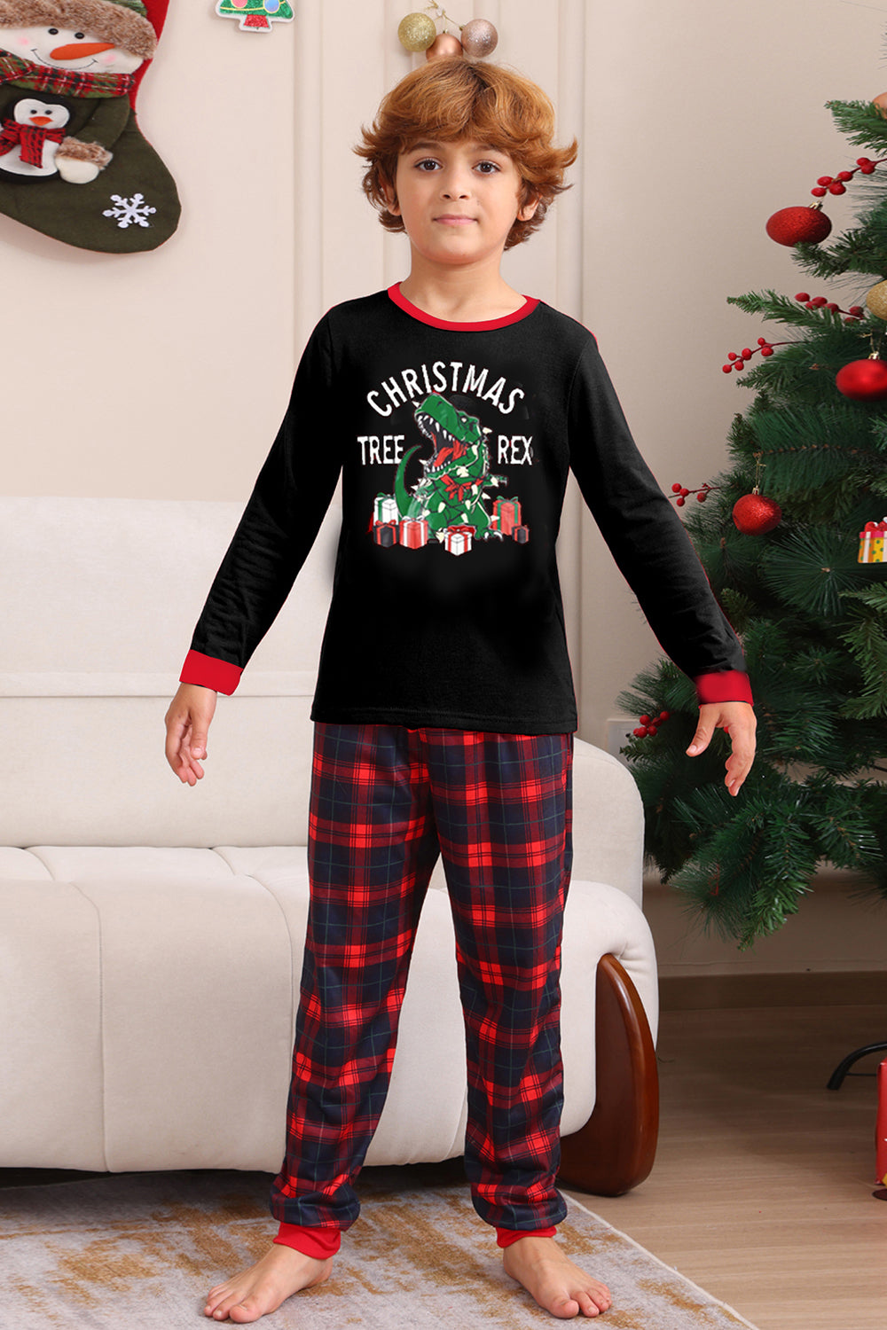 Svart Rød Familie Matchende Pyjamas Voksen Barn Baby Topper og Rutete Bukser Jule Pyjamas Sett