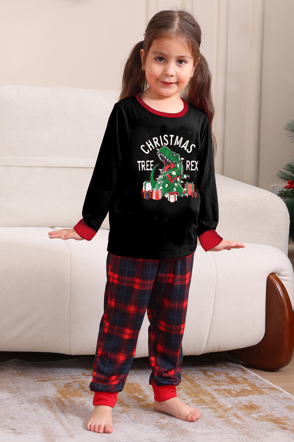 Svart Rød Familie Matchende Pyjamas Voksen Barn Baby Topper og Rutete Bukser Jule Pyjamas Sett