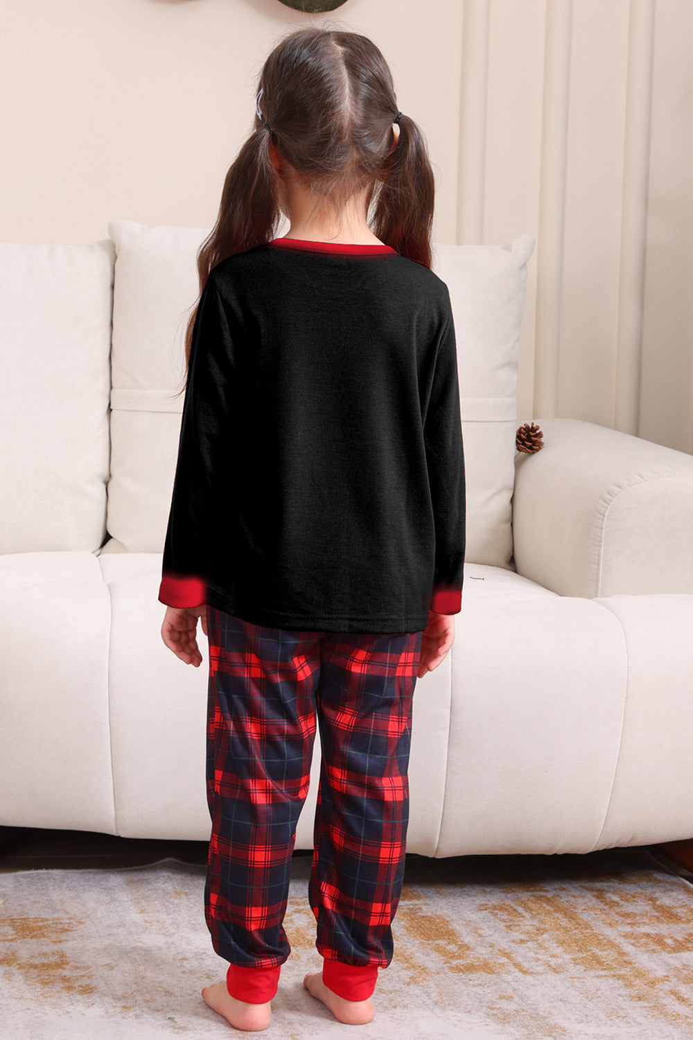Svart Rød Familie Matchende Pyjamas Voksen Barn Baby Topper og Rutete Bukser Jule Pyjamas Sett
