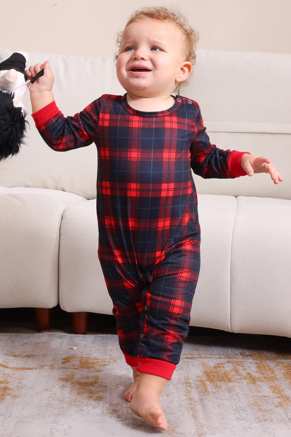 Svart Rød Familie Matchende Pyjamas Voksen Barn Baby Topper og Rutete Bukser Jule Pyjamas Sett