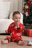 Matchende onesie for kvinner menn familie hette rød pyjamas i ett stykke julepyjamas sett