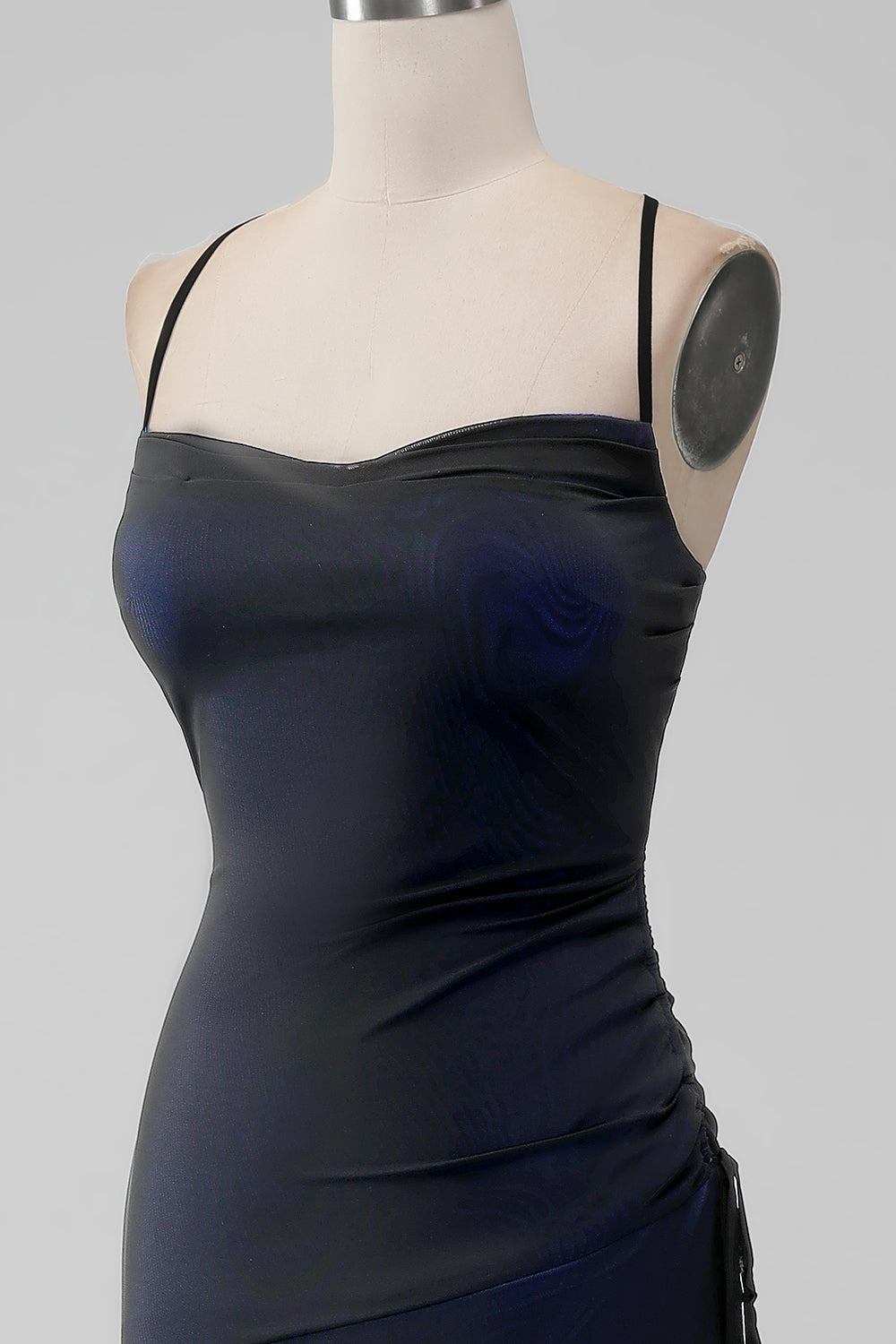 Tilbake Blå havfrue Spaghetti stropper Long brudepike kjole med Slit