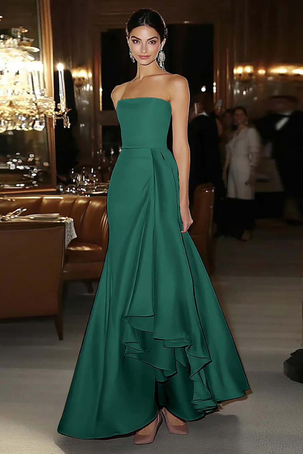 Slire Rosa Sateng Stroppeløs Gala Kjole