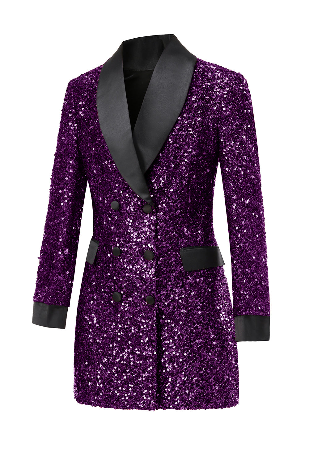 Glitter Burgundy Bodycon Maxi dameblazer med paljetter