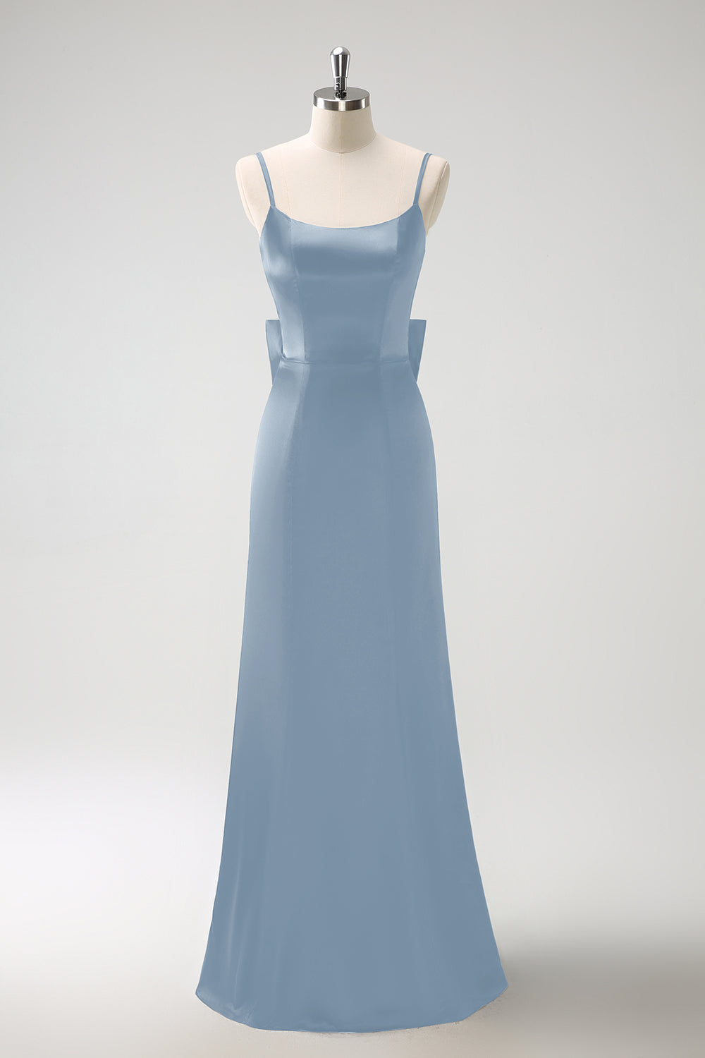 Svart Havfrue Spaghetti Stropper Ruffed Bow Back Sateng Lang Brudepike Kjole