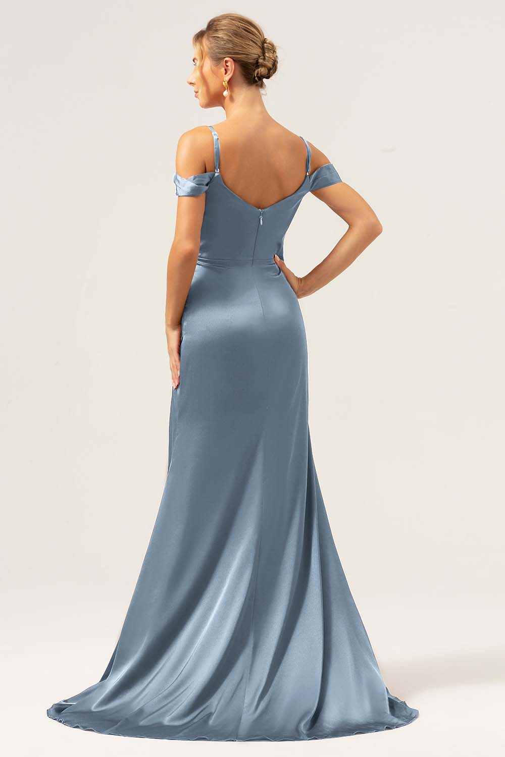 Korsett Coffee Mermaid Cold Shoulder Ruched Brudepikekjole Med Spalte
