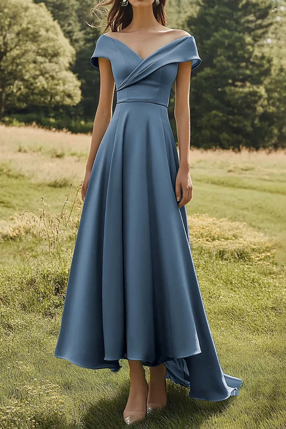 Sage Off The Shoulder slank formell kjole med bred kant