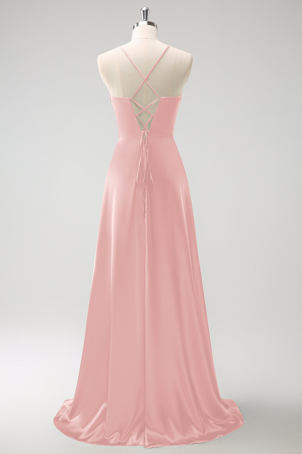 Mørkegrønn A-linje rynket snøring tilbake sateng lang brudepikekjole