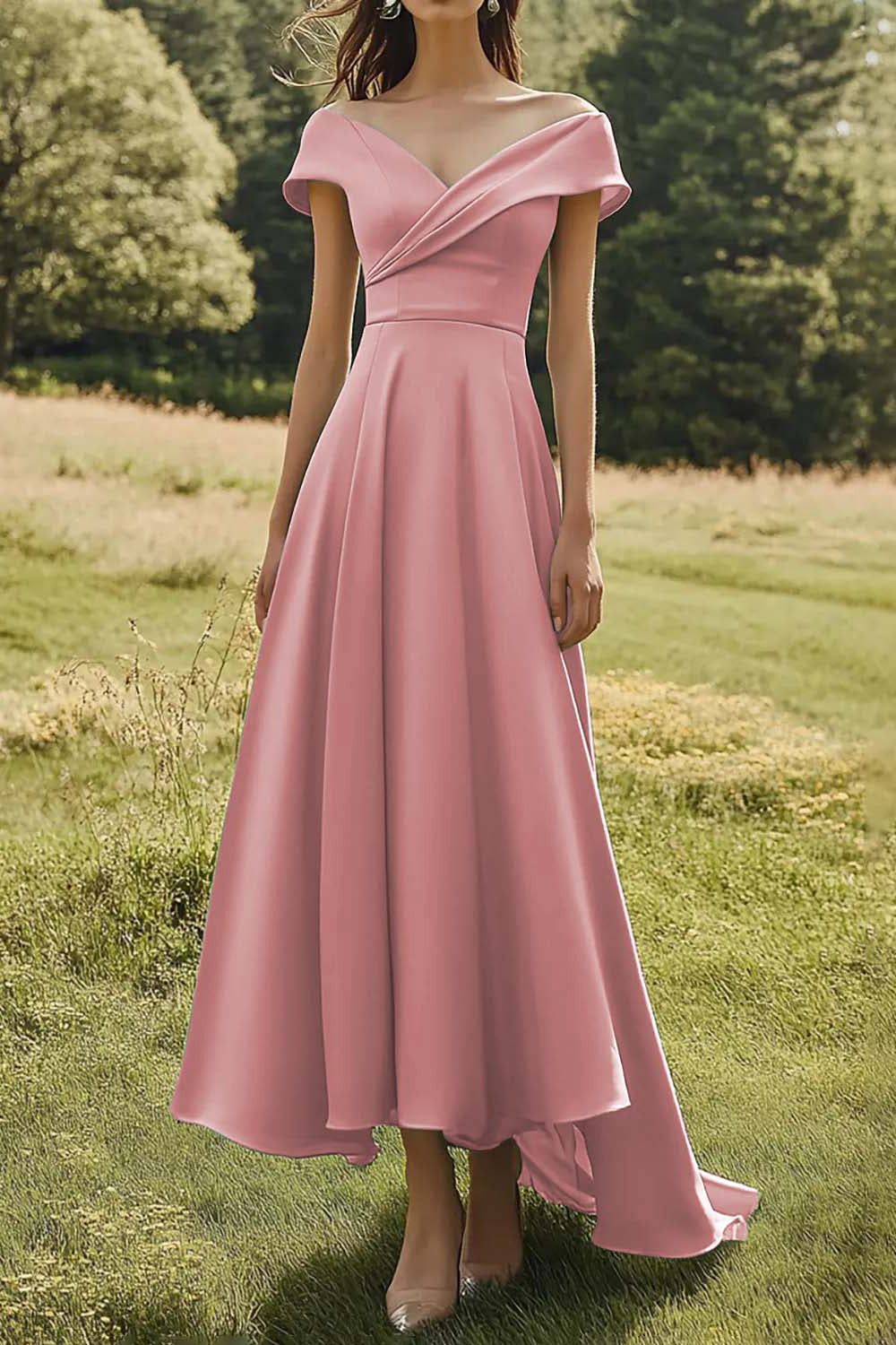 Sage Off The Shoulder slank formell kjole med bred kant