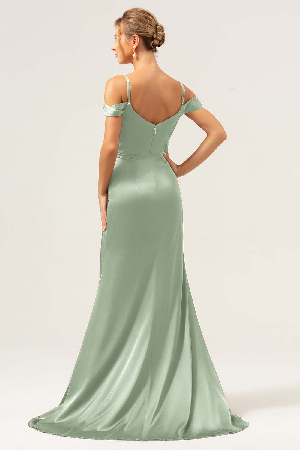 Korsett Coffee Mermaid Cold Shoulder Ruched Brudepikekjole Med Spalte