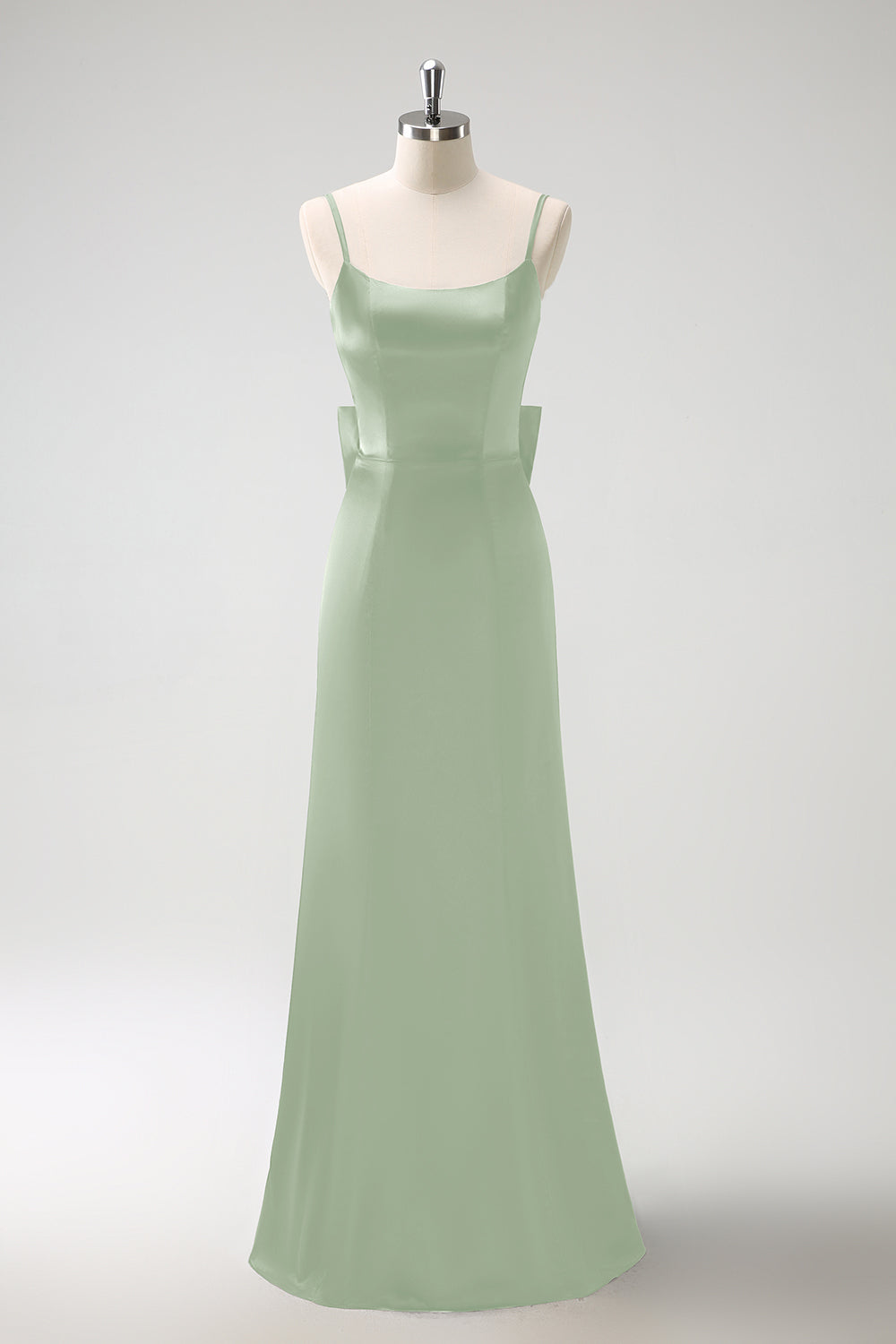 Svart Havfrue Spaghetti Stropper Ruffed Bow Back Sateng Lang Brudepike Kjole