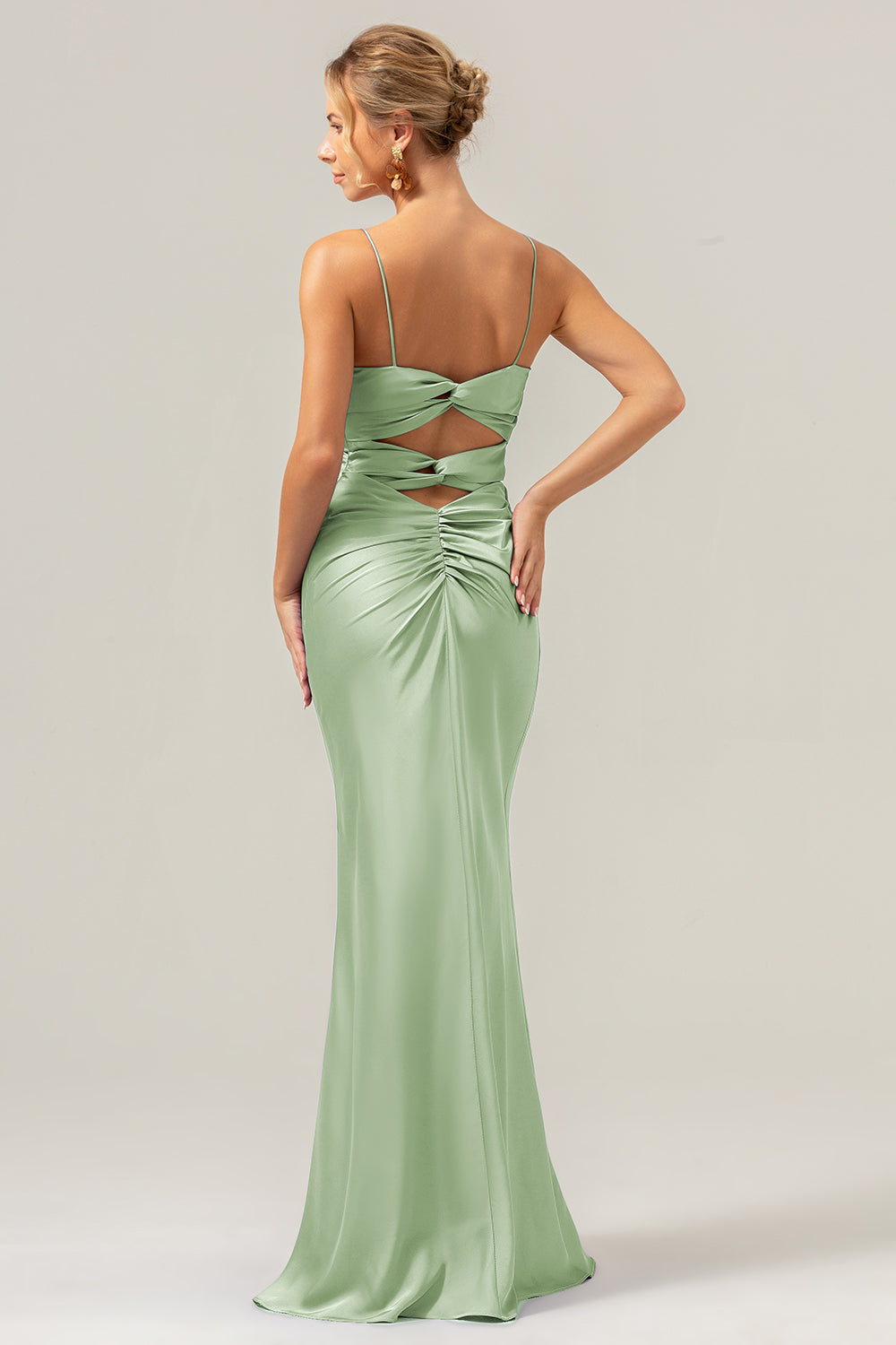 Havfrue Spaghetti Stropper Hul Ut Twist Front Lilla Brudepike Kjole