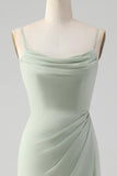 Matcha A Line Spaghetti stropper Satin Long brudepike kjole med blonder opp tilbake