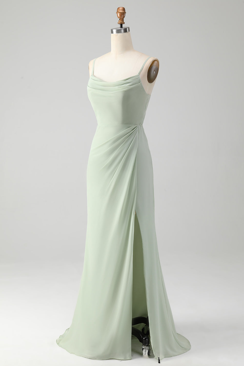 Matcha A Line Spaghetti stropper Satin Long brudepike kjole med blonder opp tilbake