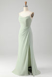 Matcha A Line Spaghetti stropper Satin Long brudepike kjole med blonder opp tilbake
